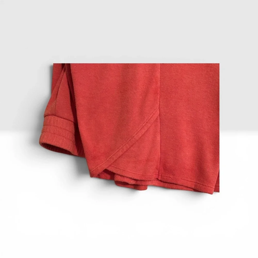 AnyBody Lg Petite Coral Soft Knit Crop Lounge Pants Wide Leg Tulip Hem Pocket